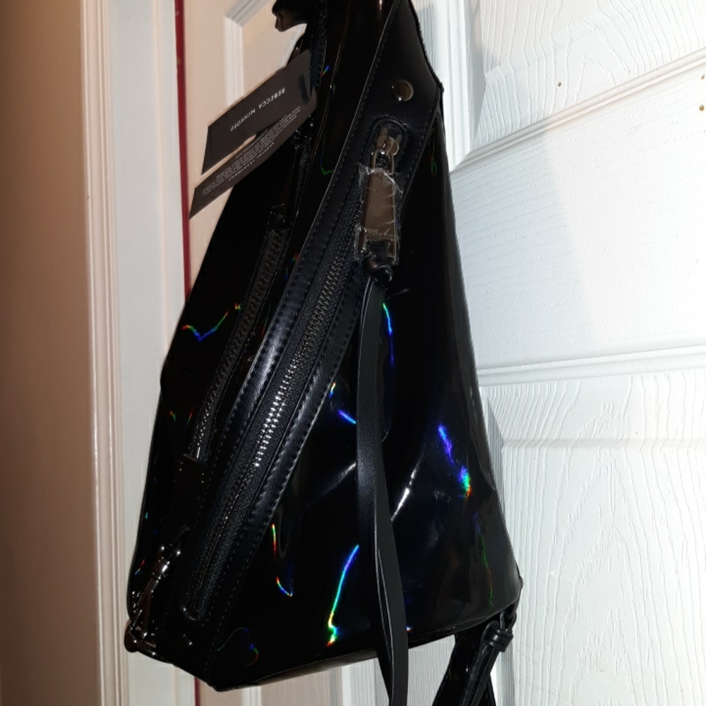 Rebecca Minkoff "Julian" Holographic Black/Black Nylon Medium Zip Backpack - Picture 11 of 17